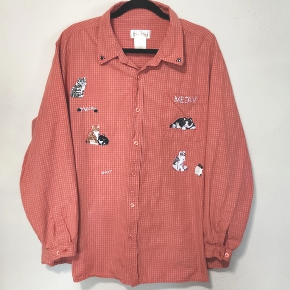 Bobbie Brooks Tops - Vintage Bobbie Brooks Orange Gingham Cat Lady Button Up Shirt 26W/28W